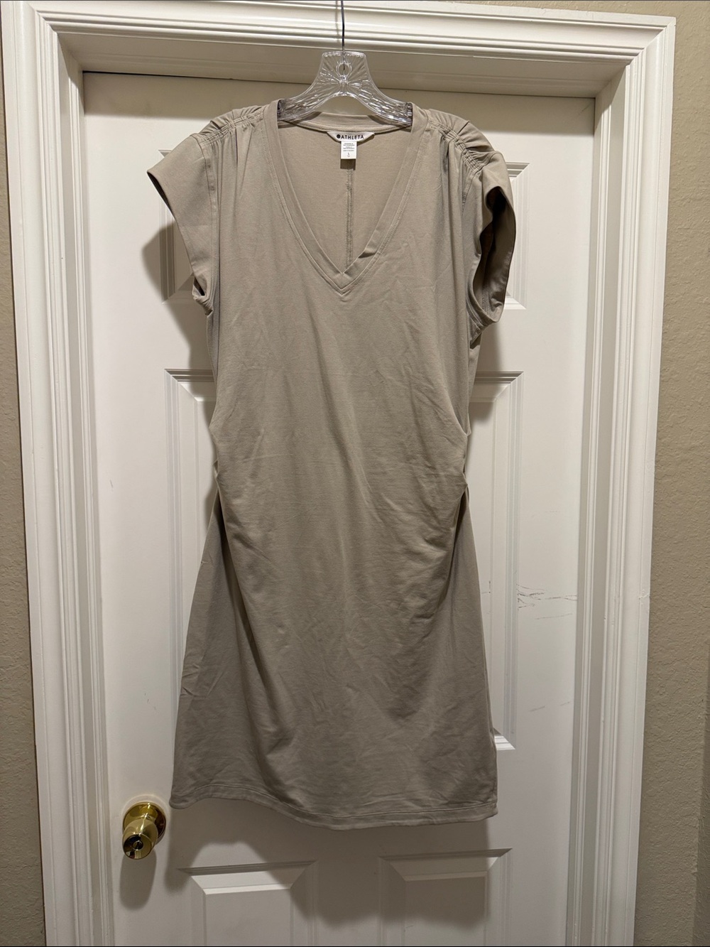 Athleta Khaki/Taupe V-Neck Shift Dress